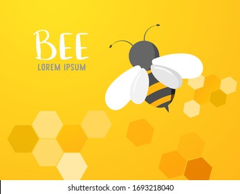 Bee cartoon flying with honeycomb.