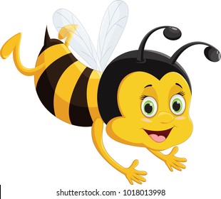 Bee Cartoon Flying  Isolated On White Background