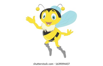 Bee cartoon flying isolated on white background