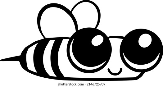 Bee, cartoon, hand draw. Black vector illustration art