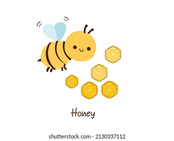Bee cartoon and hand drawn beehive honeycomb isolated on white background vector illustration.