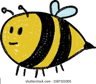 bee cartoon hand drawn crayon illustration cute animal doodle of a insect bumblebee black and yellow