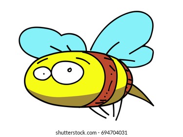 Bee cartoon hand drawn image. Original colorful artwork, comic childish style drawing.