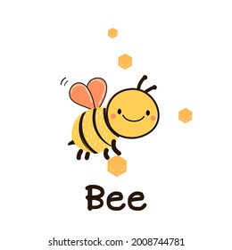 Dibujo de abejas con tipo de letra escrita a mano aislado en ilustración vectorial de fondo blanco.
