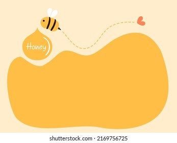 Bee cartoon, heart dot line and honey drop sign on yellow background vector illustration.