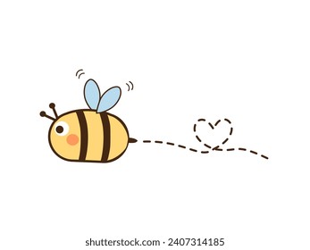 bee cartoon with heart dot line icon sign isolated on white background vector.