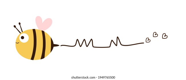 Bee cartoon with heartbeat line isolated on white background vector illustration.