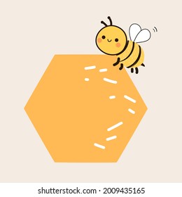 Bienencartoon mit sechseckiger Vektorgrafik.