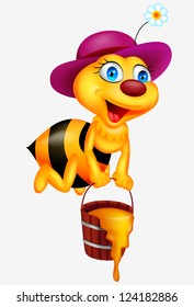 Bee cartoon with honey bucket