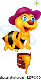 Bee cartoon with honey bucket
