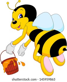 Bee cartoon with honey bucket