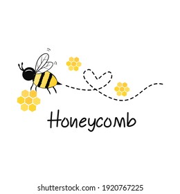 Bee cartoon with honeycomb and heart dot line icon sign on white background vector illustration.