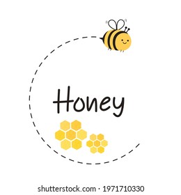 Bee cartoon with honeycomb logo isolated on white background vector illustration.
