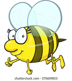 Bee cartoon isolated on white background with thumbs up