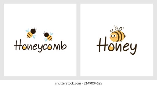 Bee cartoon logos isolated on white backgrounds vector illustration.