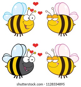 Bee Cartoon Mascot Character Set 5. Vector Collection Isolated On White Background