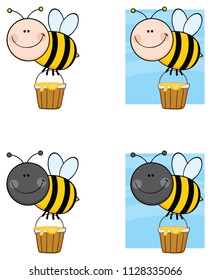 Bee Cartoon Mascot Character Set 6. Vector Collection Isolated On White Background