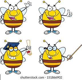 Bee Cartoon Mascot Characters. Set Vector Collection 1