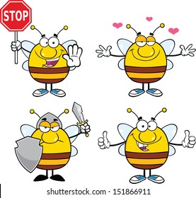 Bee Cartoon Mascot Characters. Set Vector Collection 6