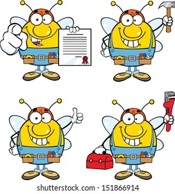 Bee Cartoon Mascot Characters. Set Vector Collection 9