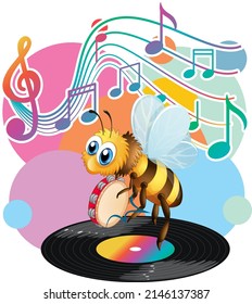 Bee Cartoon With Music Melody Symbols Illustration