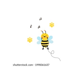 Caricatura de abejas, notas musicales y cartel de panadería sobre ilustración vectorial de fondo blanco.