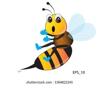Bee cartoon say WOW on white. Vector illustration.