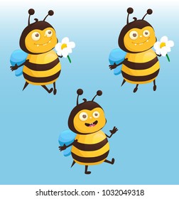 bee cartoon, stickers, funny vector illustration baby