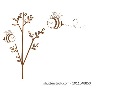 Bee cartoon and tree icon on white background vector illustration.