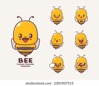 bee cartoon. vector illustration with different expressions