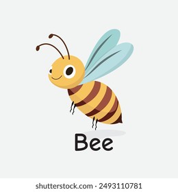 Bee Cartoon Vector Illustration for Kids Learning, Posters, Cards, and Sublimation Prints on White Background