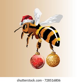 Bee cartoon. Vector illustration. New Year Ball