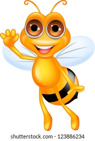Bee cartoon waving