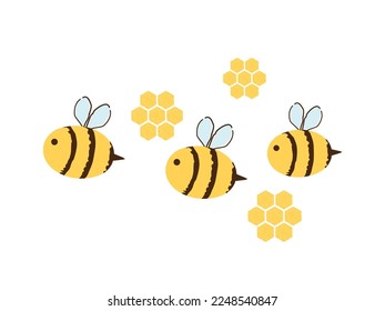 Bee cartoons and beehive honey sign isolated on white background vector illustration.