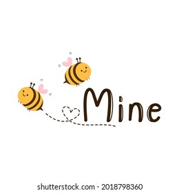 Bee cartoons and hand written font isolated on white background vector illustration.