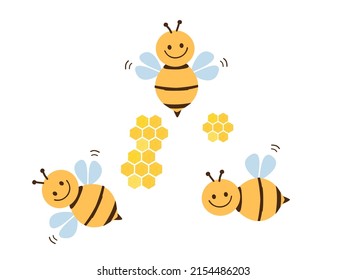 Caricaturas de abejas con símbolo de miel aisladas en ilustración vectorial de fondo blanco.