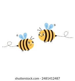 Dibujos animados de abeja aislados en Vector de fondo blanco.