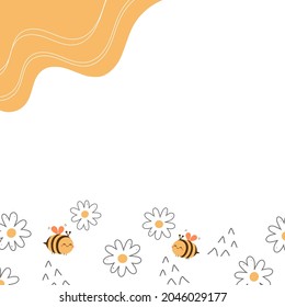 Bee cartoons on daisy flower garden and honey border on white background vector illustration.