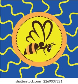 A bee in the center of a blue-yellow flower. Vector illustration.