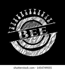 Bee chalkboard emblem on black board. Vector Illustration. Detailed.