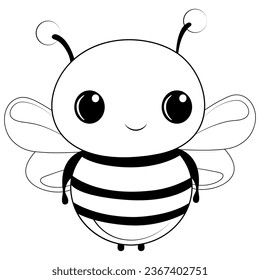 Página de coloreado de caracteres de abeja sobre fondo blanco. Ilustración de vector de contorno