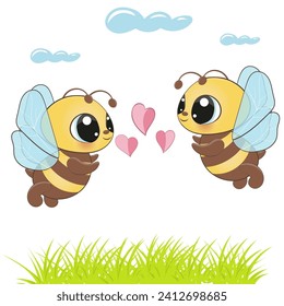 Bee character. Couple bee vector illustration.Their smiles beckon attention, creating a bright and friendly atmosphere. Perfect for children's projects and advertising! Bee character