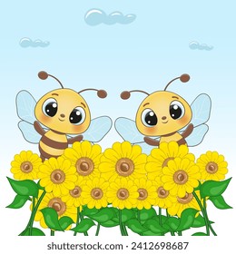 Bee character. Couple bee vector illustration.Their smiles beckon attention, creating a bright and friendly atmosphere. Perfect for children's projects and advertising! Bee character