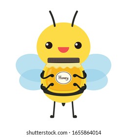 Bee character design. bee cartoon. bee on white background. honey jar vector.