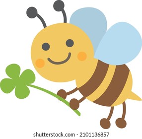 Bee character flying with a clover