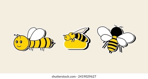 bee character vector illustration collection. with bright colors for stickers and posters