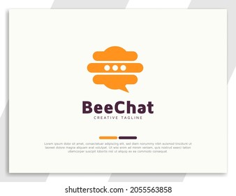 Bee chat communication logo design with bee hive illustration
