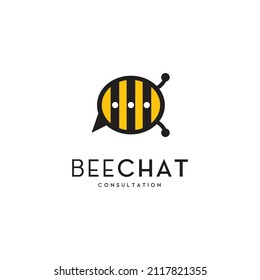 bee chat logo design, logo of communication with the shape of bee insects, modern logo, vector template