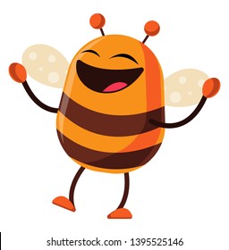 Bee is cheerful, illustration, vector on white background.