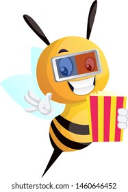 Bee in cinema, illustration, vector on white background.